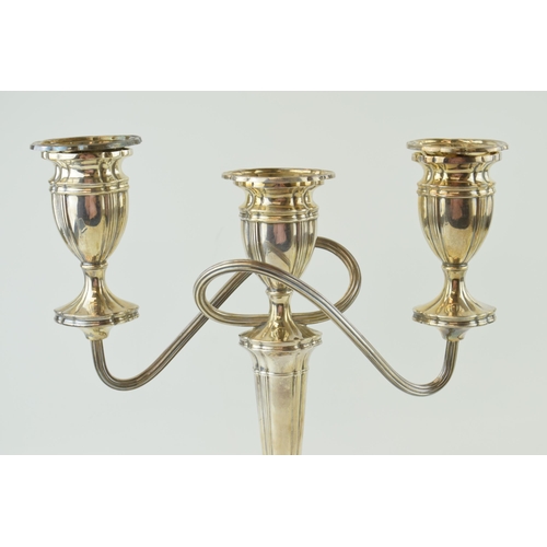 273 - Hallmarked silver three-sconce candelabra, weighted base, 32cm tall, Birmingham 1977, gross 1575.8g.