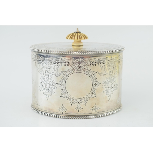 283 - Victorian silver tea caddy with floral decoration, birds amongst foliage, 13.5cm wide, London 1867, ... 