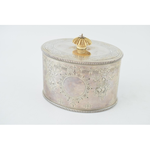 283 - Victorian silver tea caddy with floral decoration, birds amongst foliage, 13.5cm wide, London 1867, ... 