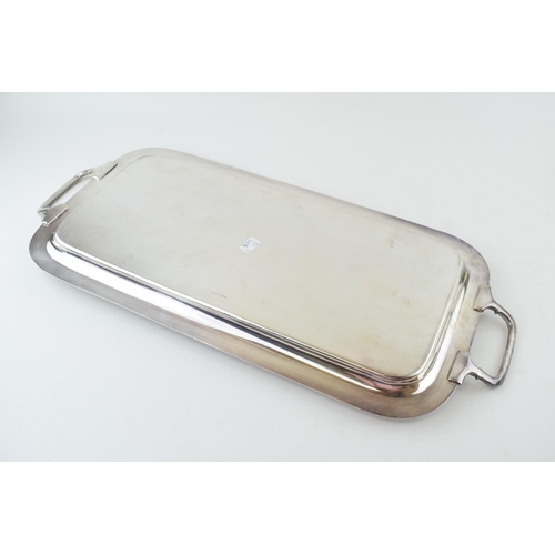 286 - Hallmarked silver rectangular tray with two handles, textured edges, foliate scroll handle, Chester ... 