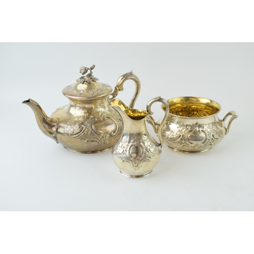 287 - Victorian silver three-piece tea set to include the teapot with a stunning floral finial and ivory i... 