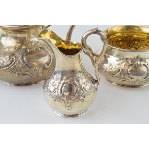 287 - Victorian silver three-piece tea set to include the teapot with a stunning floral finial and ivory i... 