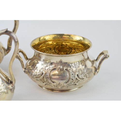 287 - Victorian silver three-piece tea set to include the teapot with a stunning floral finial and ivory i... 