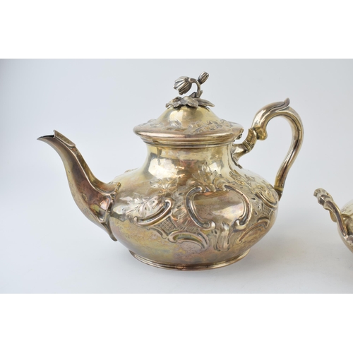 287 - Victorian silver three-piece tea set to include the teapot with a stunning floral finial and ivory i... 