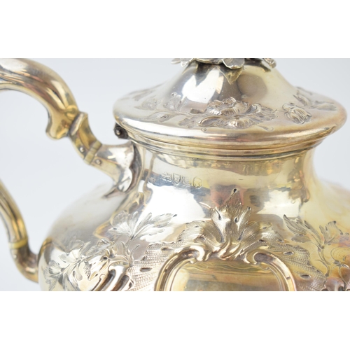 287 - Victorian silver three-piece tea set to include the teapot with a stunning floral finial and ivory i... 