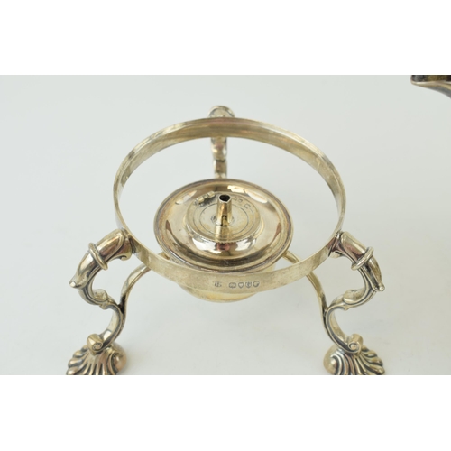 288 - Victorian silver spirit kettle with stand, raised on three scallop feet, ivory space heaters, vacant... 