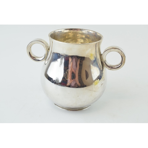 290 - Hallmarked silver double handled bulbous vase, Art Deco style, London 1937, 12cm tall, 593.2g / 19.0... 