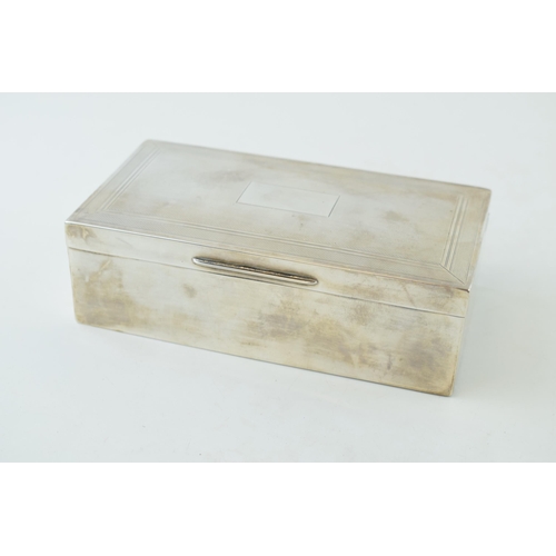 298 - Large silver cigarette box, wooden interior, engineered design, vacant cartouche, 16.5cm x 9cm, comp... 