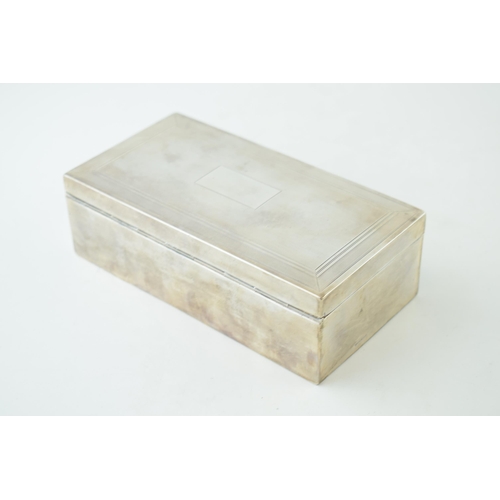 298 - Large silver cigarette box, wooden interior, engineered design, vacant cartouche, 16.5cm x 9cm, comp... 