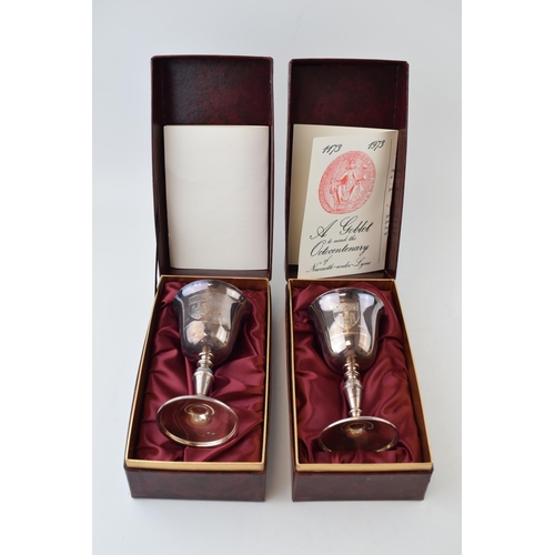 301 - A pair of hallmarked silver goblets, to mark the 'Octocentenary of Newcastle Under Lyme', limited ed... 