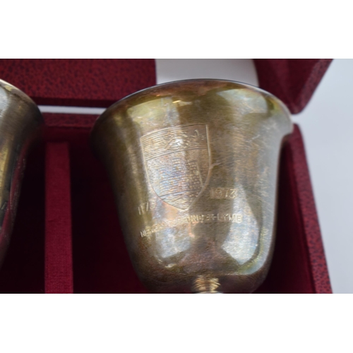 303 - A pair of hallmarked silver goblets, to mark the 'Octocentenary of Newcastle Under Lyme', limited ed... 