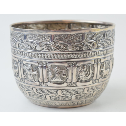 304 - Victorian silver ornate bowl, with repousse decoration, with ten differing animals / motifs amongst ... 