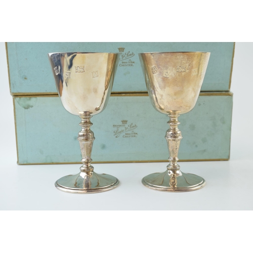 312 - A pair of silver goblets, gilt interior, standard form, Barker Ellis Silver Co, Birmingham 1972, 13.... 