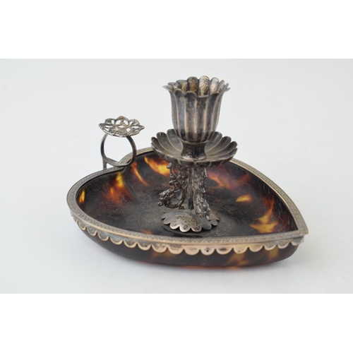 313 - Victorian silver and tortoiseshell chamberstick, heart shaped, 11.5cm long, London 1889, maybe Willi... 