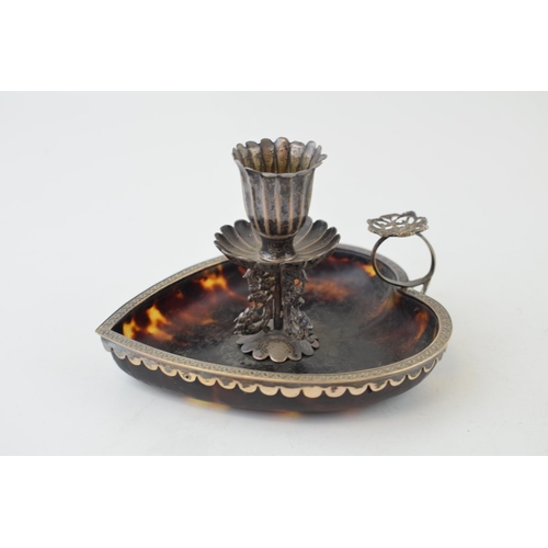 313 - Victorian silver and tortoiseshell chamberstick, heart shaped, 11.5cm long, London 1889, maybe Willi... 