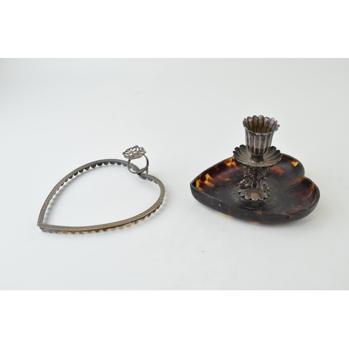 313 - Victorian silver and tortoiseshell chamberstick, heart shaped, 11.5cm long, London 1889, maybe Willi... 