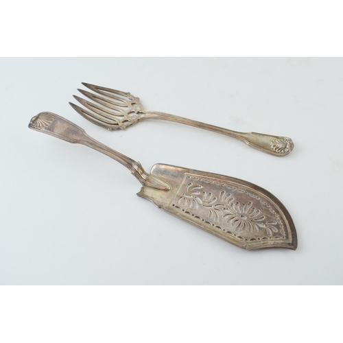 314 - Victorian silver serving pair of utensils, London 1849, makers mark worn, 25cm long, 318.2g (2).