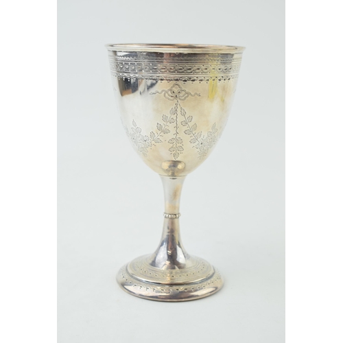 315 - Victorian silver goblet, floral engraving with bright-cut design, Sheffield 1879, 15.5cm tall, Atkin... 