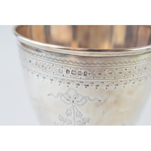 315 - Victorian silver goblet, floral engraving with bright-cut design, Sheffield 1879, 15.5cm tall, Atkin... 