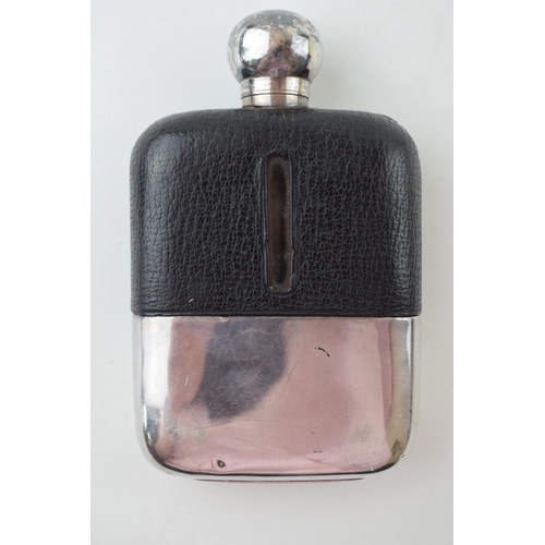 332 - Vintage EPBM Dixons Hip Flask with black leather grip. Height 16cm.