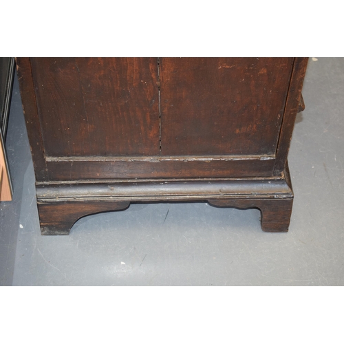 37 - Early c18th Oak Chest of Four Long Drawers with Raised Fielded Panels original Brass Handles & Escut... 