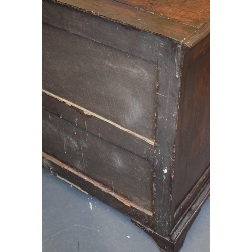 37 - Early c18th Oak Chest of Four Long Drawers with Raised Fielded Panels original Brass Handles & Escut... 