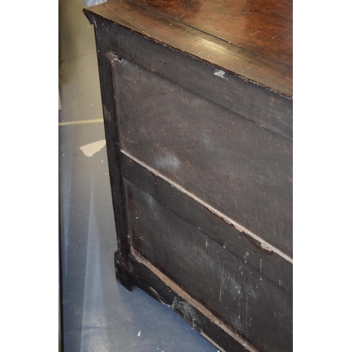 37 - Early c18th Oak Chest of Four Long Drawers with Raised Fielded Panels original Brass Handles & Escut... 