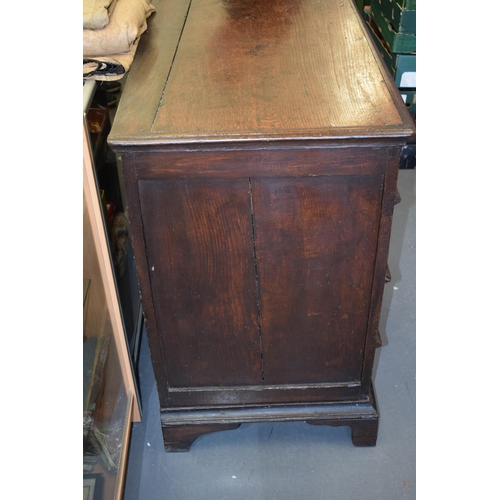 37 - Early c18th Oak Chest of Four Long Drawers with Raised Fielded Panels original Brass Handles & Escut... 