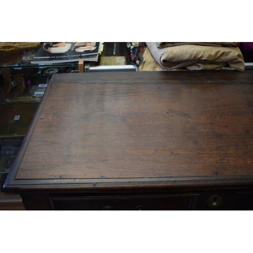 37 - Early c18th Oak Chest of Four Long Drawers with Raised Fielded Panels original Brass Handles & Escut... 