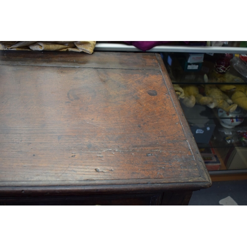 37 - Early c18th Oak Chest of Four Long Drawers with Raised Fielded Panels original Brass Handles & Escut... 