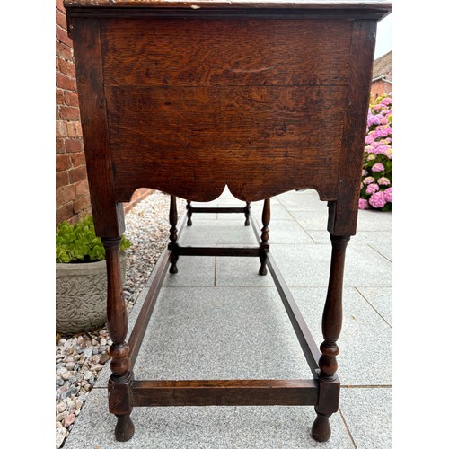 35 - 18th century oak dresser, brass fixtures and fittings, with plate rack, later plank backing, 186cm w... 