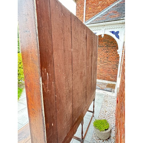 35 - 18th century oak dresser, brass fixtures and fittings, with plate rack, later plank backing, 186cm w... 