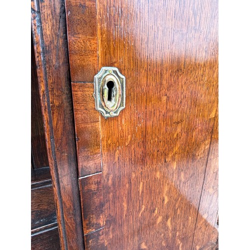 35 - 18th century oak dresser, brass fixtures and fittings, with plate rack, later plank backing, 186cm w... 