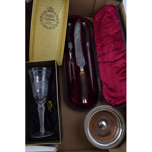 1 - A collection of item to include a cased horn handled carving set by Thomas Turner & Co Sheffield, st... 