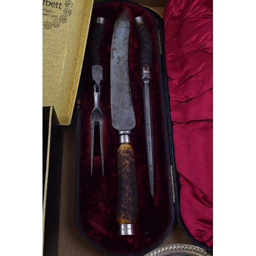 1 - A collection of item to include a cased horn handled carving set by Thomas Turner & Co Sheffield, st... 