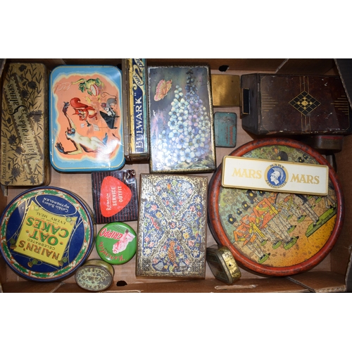 16 - A collection of vintage advertising tins. To include Nairns Oatcakes, Ronson Service Outfit, Mars J.... 