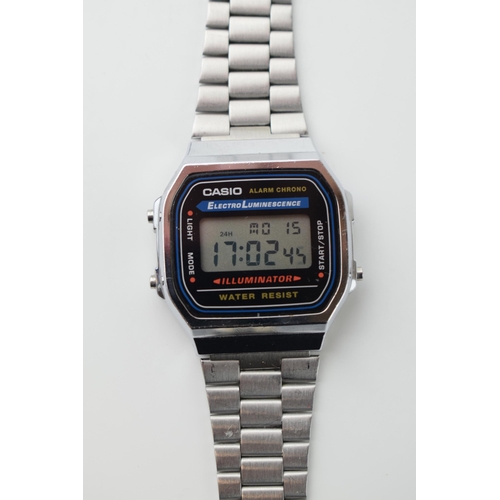 17 - Casio digital 'Alarm Chronograph' wristwatch 'A168, 'Illuminator'. Original stainless steel bracelet... 