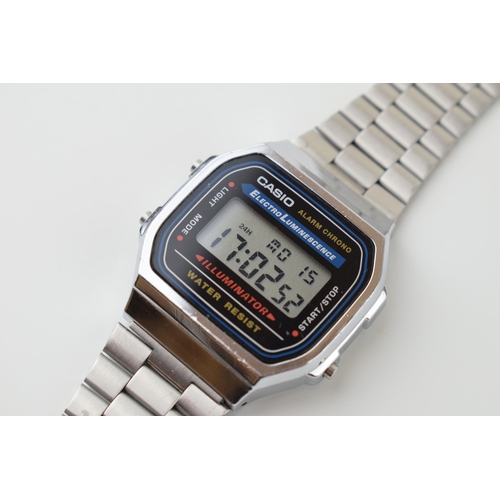 17 - Casio digital 'Alarm Chronograph' wristwatch 'A168, 'Illuminator'. Original stainless steel bracelet... 