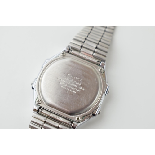 17 - Casio digital 'Alarm Chronograph' wristwatch 'A168, 'Illuminator'. Original stainless steel bracelet... 