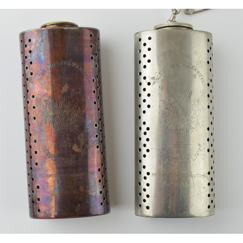 30 - Two vintage 'Instra' 'Warmth is Life' patented 'Hand Warmers' one in copper and one in steel. Height... 