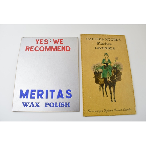 34 - Early 20th advertising point of sale adverts on card, 'Potter & Moore's' Mitcham 'Lavender' together... 