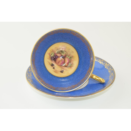 4 - Aynsley cup and saucer, Orchard Gold design with blue surround and gilt decoration. Height 7cm.