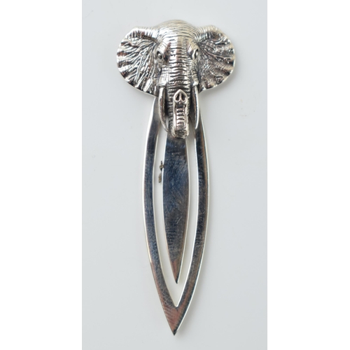 42 - Contemporary silver bookmark with an elephant's head finial.