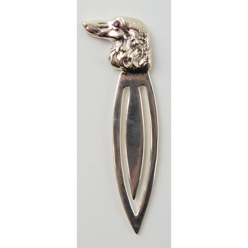 43 - Contemporary silver bookmark with a dog's head finial.