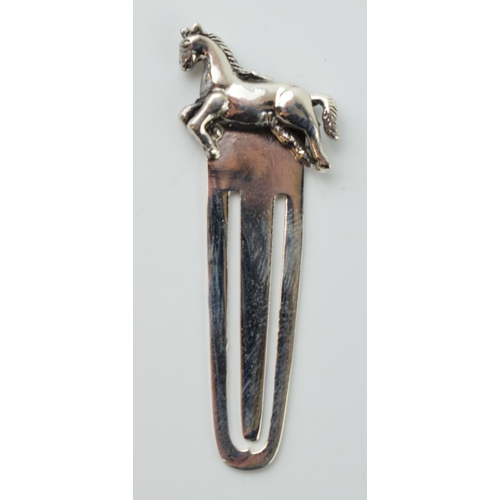 44 - Contemporary silver bookmark with a horse finial.