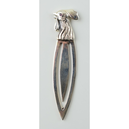 46 - Contemporary silver bookmark with a cockerel finial.