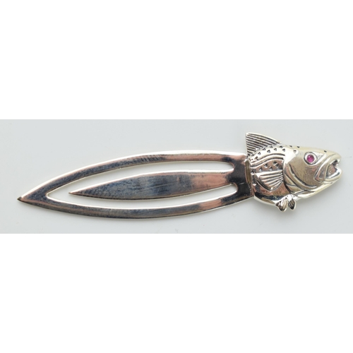 47 - Contemporary silver bookmark with a fish finial.