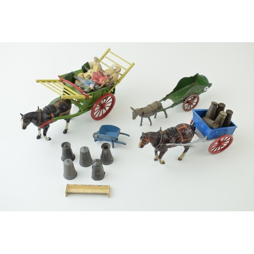 56 - A collection of pre-war Britains hollow cast 'Civilian' lead figures to include Tumbrel Cart, Meccan... 