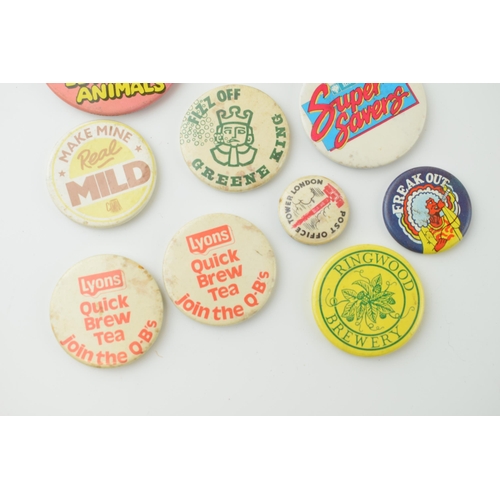 59 - A collection of vintage pin badges to include 'Ringwood Brewery', 'Greene King', 'Mr Wimpy', 'Post O... 