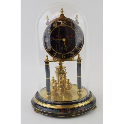 216 - An Anniversary clock by Kundo, Made in West Germany, brass base with hand-painted floral decoration ... 